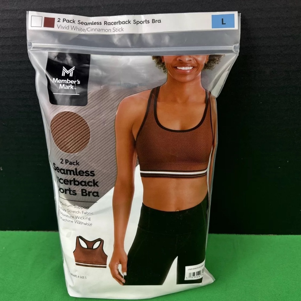 2 Pack Seamless Racerback Brown and White Sports Bras for Ultimate Comfort - Picture 3 of 4